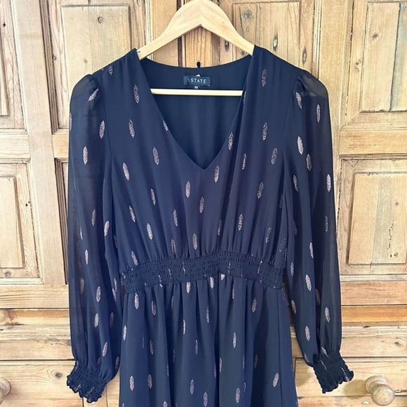 1. State Women's Size‎ XS Black Pink V-Neck Sheer Long Sleeve Dress V-Neck - Picture 3 of 11